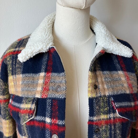 Levi's Premium Wool Trucker Jacket Multi-color Plaid - Picture 4 of 15
